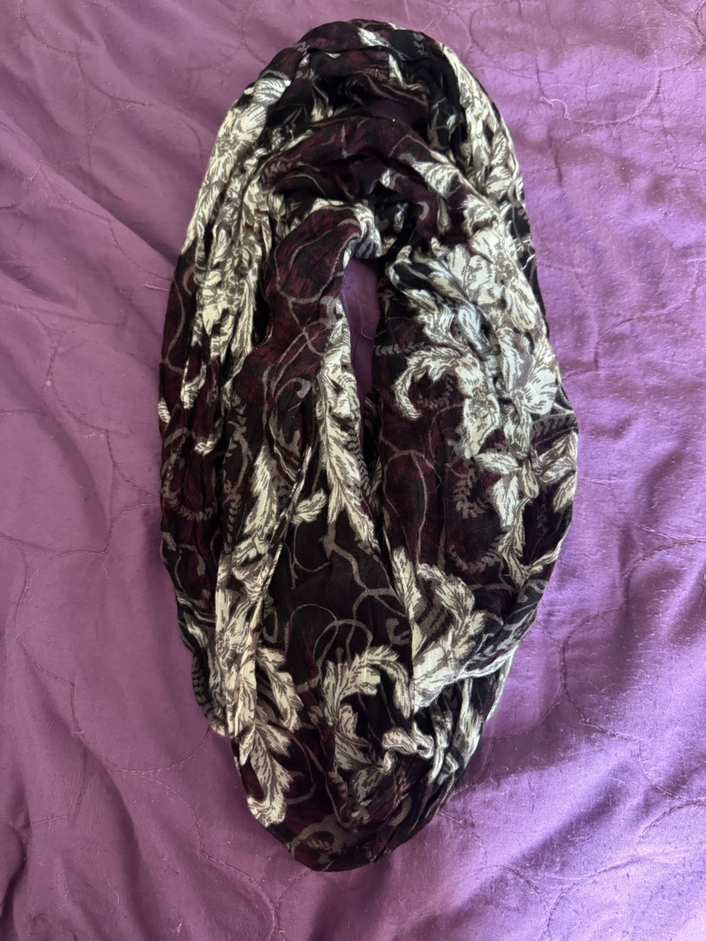 Lux Floral Infinity Scarf in Black and Cream